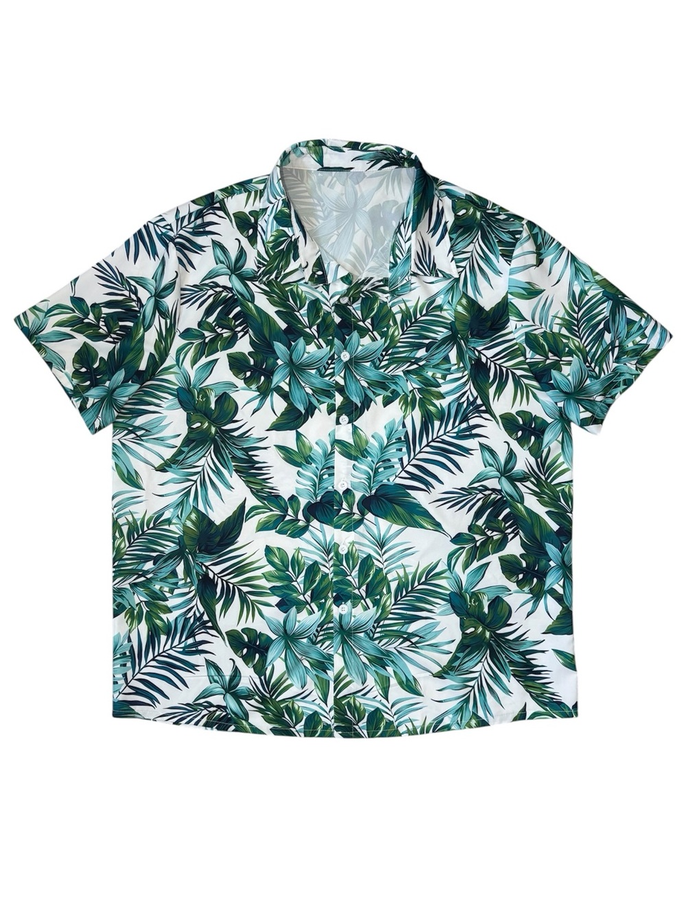 SHEIN Men's Green Tropical Print Short-Sleeve Shirt